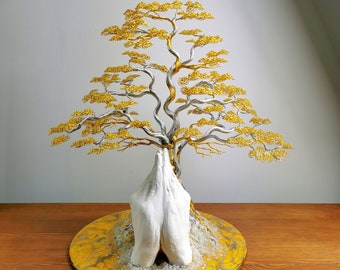 Angel tree, gold silver, 50cm/19.7in, handmade wire bonsai, angels aura, anniversary gift feng shui decor copper brass art plaster hand cast