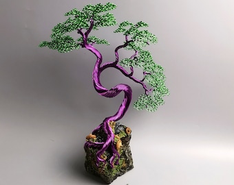 Christmas gift, Wire bonsai tree, 27cm/10.6in, in color violet and green, zen garden tree, handmade gift