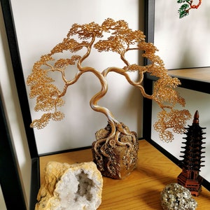 Gold wire bonsai tree as a gift, 25cm/9.8&quot;, japanese decore, copper tree, zen garden tree, gift for mom