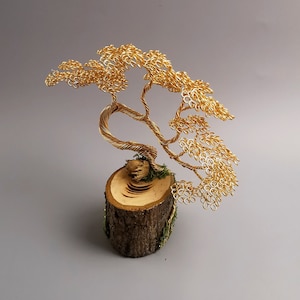 Tree of Friendship 15cm/5,9 cala, wire copper brass bonsai art,minimalistic decore, increases vibrations, gold anniversary, wedding gift