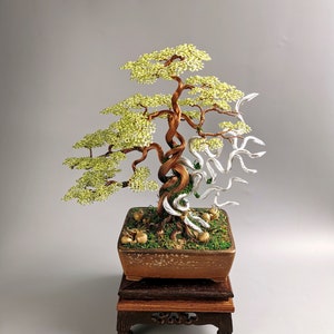 Green Wire Bonsai tree, 29cm/11.4in, lucky tree of life, handmade gift, ceramic pot, zen garden, christmas gift mom dad
