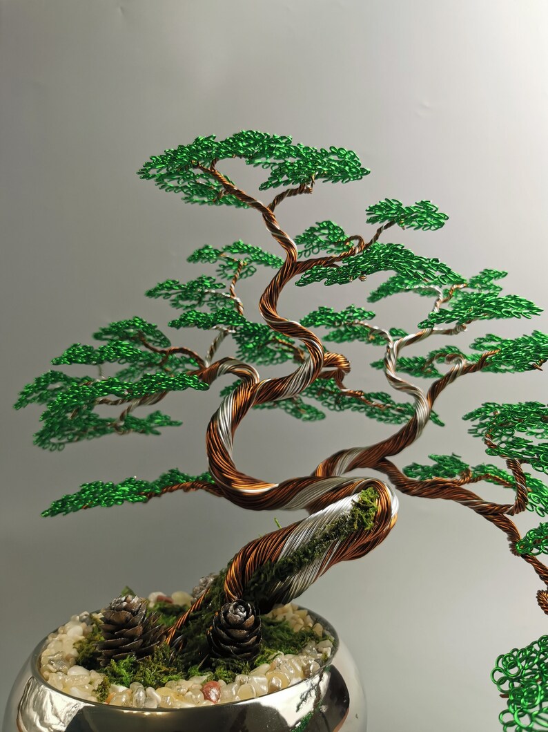Árbol bonsái de alambre de bronce verde, 30 cm/11,8 pulgadas, árbol de cobre, latón artístico hecho a mano, planta artificial, obra de arte personalizada, estatuilla de buda imagen 6