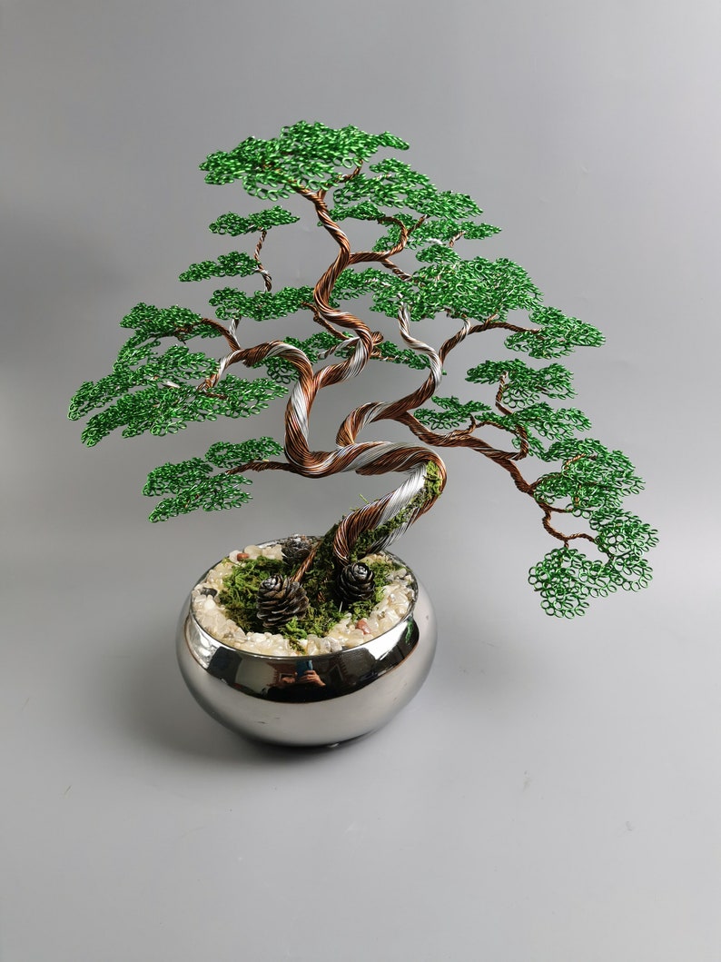 Green Bronze Wire Bonsai Tree, 30cm/11.8in, Copper Tree, handmade art brass, Artificial Plant, personalized artwork, buddha figurine image 9