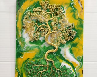 Epoxy resin art, 40x30, Framed Bonsai, 3D Wall Decor, Wire bonsai tree, Japanese Wall Art, Creative Gift, Modern Art, Tree in Frame