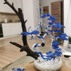 Silver and Blue wire bonsai, 44cm/17.3in, japanese altar tree, spiritual art, potted ornaments, zen decore, nautical decorations image 9