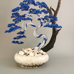 Silver and Blue wire bonsai, 44cm/17.3in, japanese altar tree, spiritual art, potted ornaments, zen decore, nautical decorations image 7