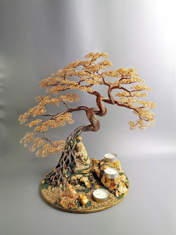 Golden Buddha Wire Bonsai Tree, Handmade Japanese Altar Decor (40cm/15.8in)  - Etsy