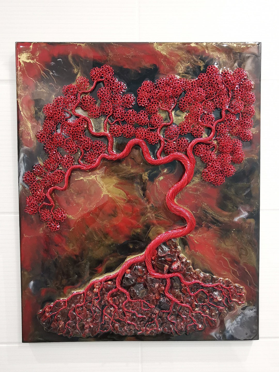 Framed Bonsai, 50x40, Epoxy Resin Art, 3D Wall Decor, Wire Bonsai Tree