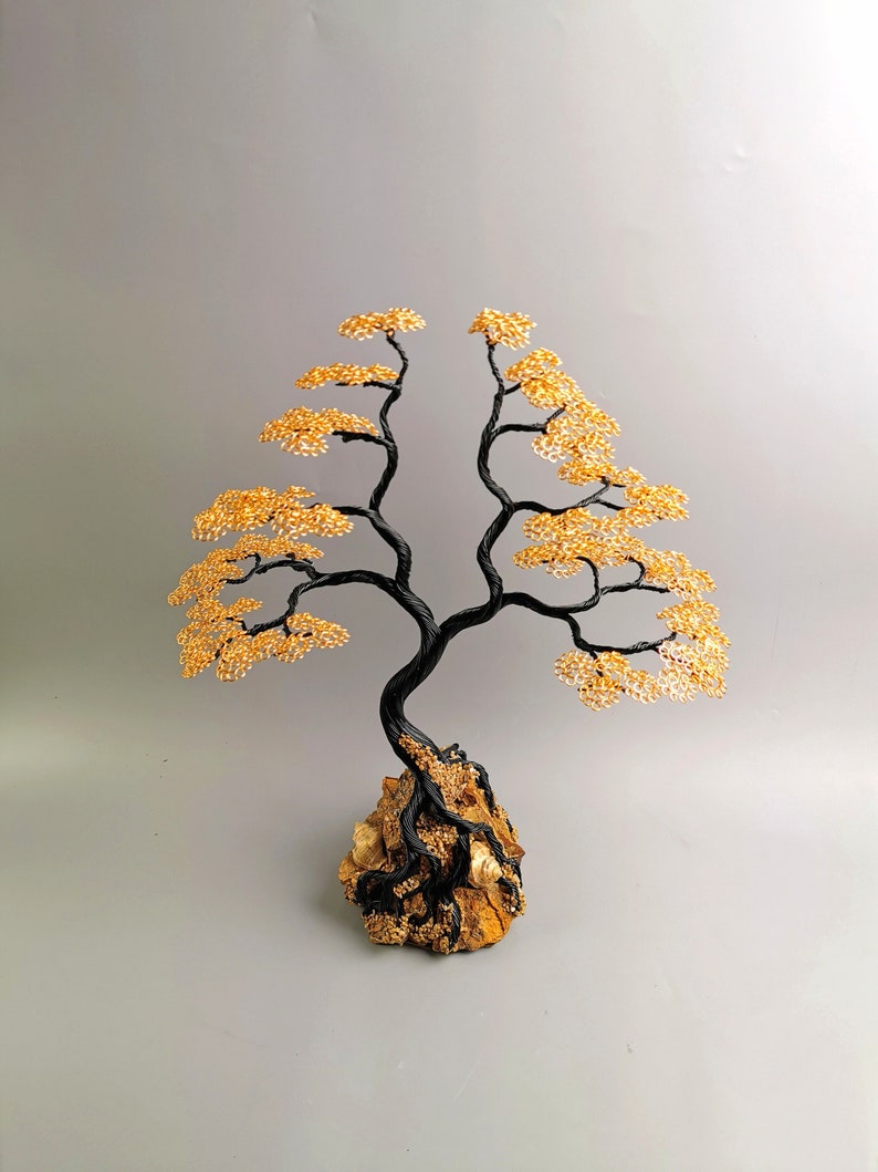 Wire bonsai Tree old gold black, decore home