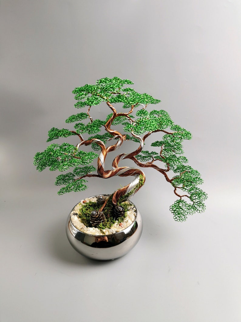 Árbol bonsái de alambre de bronce verde, 30 cm/11,8 pulgadas, árbol de cobre, latón artístico hecho a mano, planta artificial, obra de arte personalizada, estatuilla de buda imagen 1