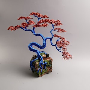 Handmade gift, blue red Bonasi, 22cm/8.7in, wire lucky tree, zen garden tree, desk decorations, christmas decore, christmas gift for mom