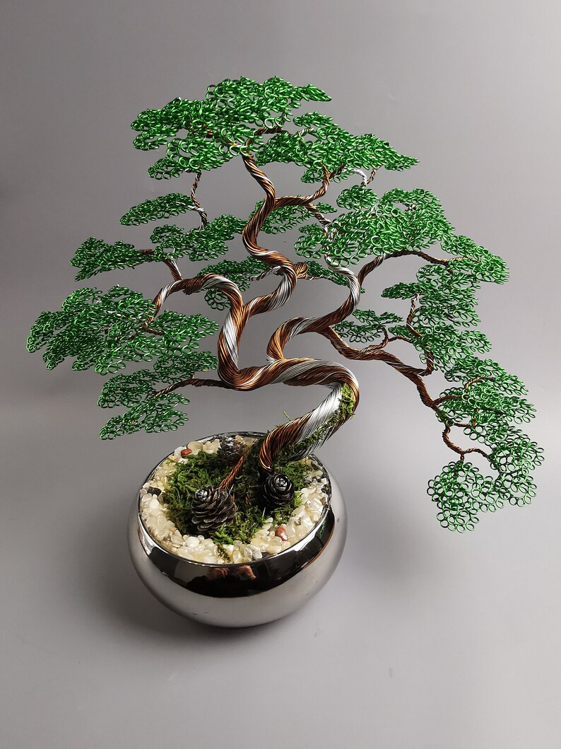 Green Bronze Wire Bonsai Tree, 30cm/11.8in, Copper Tree, handmade art brass, Artificial Plant, personalized artwork, buddha figurine image 5