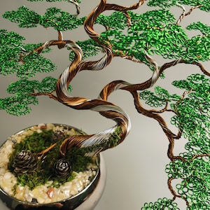 Árbol bonsái de alambre de bronce verde, 30 cm/11,8 pulgadas, árbol de cobre, latón artístico hecho a mano, planta artificial, obra de arte personalizada, estatuilla de buda imagen 7