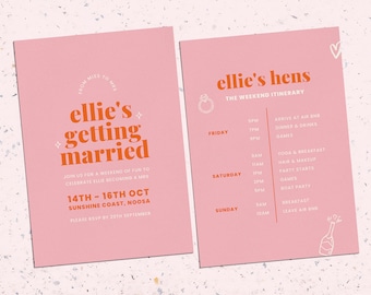 Hens Party Invitation & Itinerary, Bachelorette Invitation, Printable Hens Invite, DIY Digital Hens Invite, Canva Template