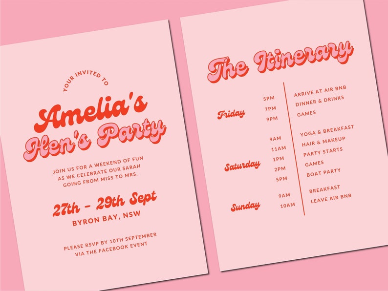 Hens Party Invitation & Itinerary Bachelorette Invitation Etsy