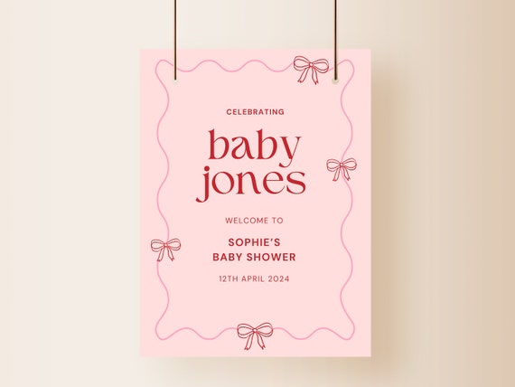 Baby Shower Welcome Sign, Printable Baby Shower Sign, DIY Editable Canva Baby Shower Sign, Pink Baby Shower, Girly Bows