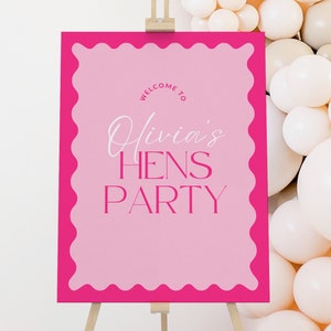 Hennen Willkommensschild, Bachelorette Zeichen, druckbares Hennen Zeichen, DIY Hennen Party Zeichen, rosa Hennen Party, gewelltes Schild
