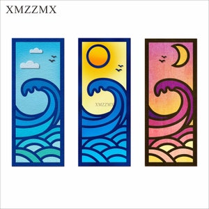 Troqueles de corte de Metal con fondo de luna y olas XMZZMX para hacer tarjetas, juegos de troqueles de papel gofrado, plantillas para manualidades de álbumes
