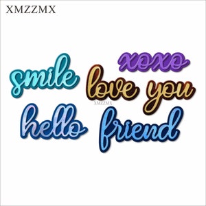 XMZZMX Liebe Dich Worte Metall Stanzformen für Kartenherstellung Prägung Papier Stanzteile Sets Album Handwerk Vorlagen Schablonen