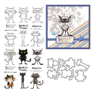 Naughty Cat Animal Clear Stamps and Die Cuts for Card Making Silicone Seals Metal Cutting Dies Sets for DIY Scrapbooking Paper