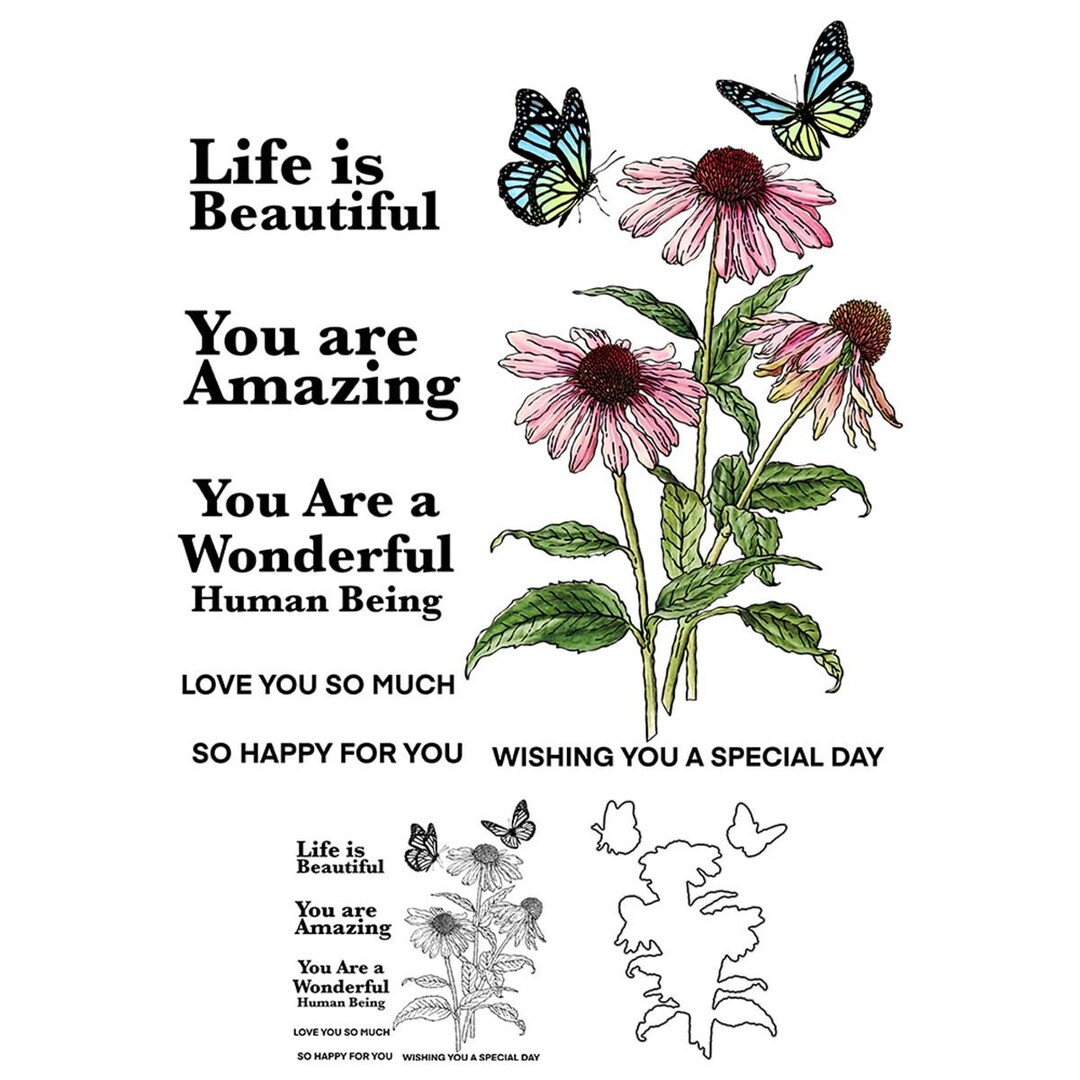 Daisy Flowers Butterfly Clear Stamps and Die Cuts for Card Making ...