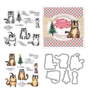 Kerst Kat Kerstman Clear Stempels en stansvormen voor kaarten maken Siliconen afdichtingen Metalen stansmessen Sets voor doe-het-zelf Scrapbookingpapier