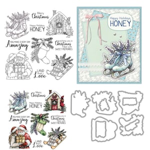 Christmas Lover Shoes Clear Stamps and Die Cuts for Card Making Silicone Seals Metal Cutting Dies Sets for DIY Scrapbooking Paper