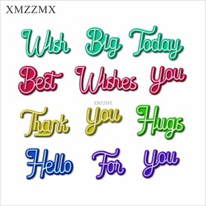 XMZZMX Englisch Umarmungen Hallo Metall Stanzformen für Kartenherstellung Prägen Papier Stanzteile Sets Album Handwerk Vorlagen Schablonen