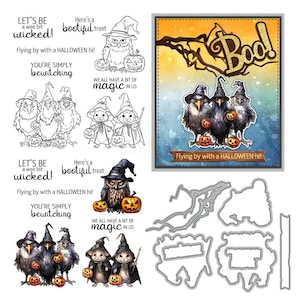 Halloween Owl Clear Stamps and Die Cuts for Card Making Silicone Seals Metal Cutting Dies Sets for DIY Scrapbooking Paper Crafting