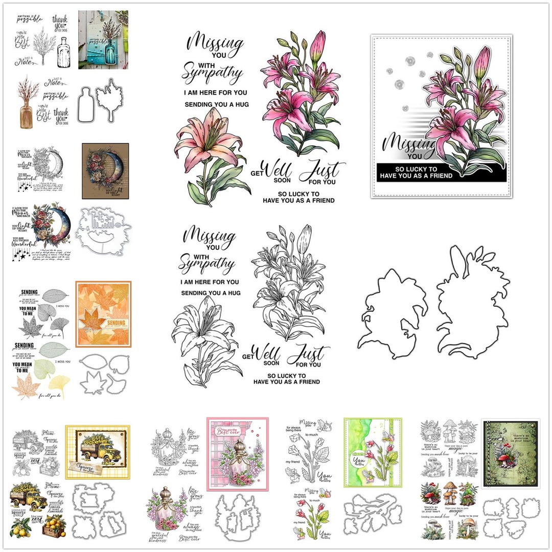 Flowers Leaves Vase Plants Clear Stamps and Die Cuts for Card Making ...