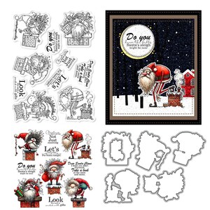 Santa Claus Chimney Clear Stamps and Die Cuts for Card Making Silicone Seals Metal Cutting Dies Sets for DIY Scrapbooking Paper