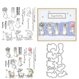 Mice Line Up Mouse Clear Stamps and Die Cuts for Card Making Silicone Seals Metal Cutting Dies Sets for DIY Scrapbooking Paper