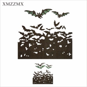 XMZZMX Halloween Fledermäuse Spitze Metall Stanzformen für Kartenherstellung Prägung Papier Stanzteile Sets Album Handwerk Vorlagen Schablonen