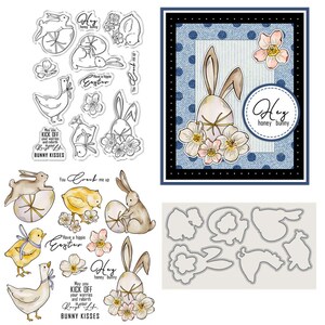 Flower Bunny Easter Chicken Clear Stamps and Die Cuts for Card Making Silicone Seals Metal Cutting Dies Sets for DIY Scrapbooking Paper