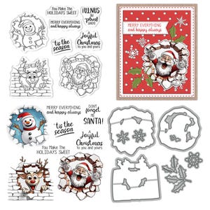 Santa Claus Snowman Sika Deer Clear Stamps and Die Cuts for Card Making Silicone Seals Metal Cutting Dies Sets for DIY Scrapbooking Paper