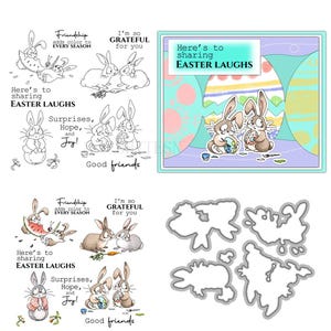 Rabbit Friends Easter Clear Stamps and Die Cuts for Card Making Silicone Seals Metal Cutting Dies Sets for DIY Scrapbooking Paper