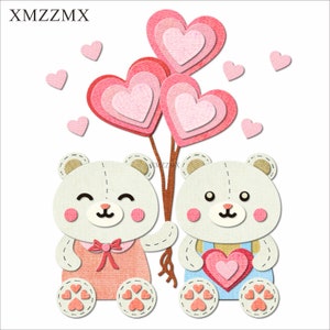 Xmzzmx molde de corte de metal para dia dos namorados, urso, coração, para fazer cartões, gravação de papel, conjuntos de cortes, modelos de artesanato, estênceis