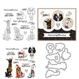 Tough Dog Animal Clear Stamps and Die Cuts for Card Making Silicone Seals Metal Cutting Dies Sets for DIY Scrapbooking Paper