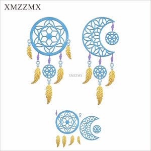 XMZZMX Troqueles de corte de metal con diseño de campanas de plumas de luna para hacer tarjetas, troqueles de papel en relieve, conjuntos de plantillas de manualidades para álbumes