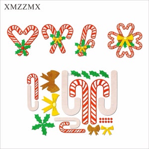 XMZZMX Matrices de découpe en métal pour cannes de Noël pour la fabrication de cartes, gaufrage, ensembles de découpes en papier, modèles d'artisanat d'album, pochoirs