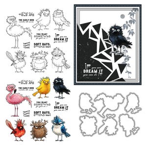 Six-Colored Bird Animal Clear Stamps and Die Cuts for Card Making Silicone Seals Metal Cutting Dies Sets for DIY Scrapbooking Paper