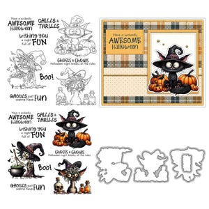 Halloween Skull Magic Hat Clear Stamps and Die Cuts for Card Making Silicone Seals Metal Cutting Dies Sets for DIY Scrapbooking Paper