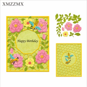 XMZZMX Fleurs Surround Feuille Métal Matrices De Découpe pour La Fabrication De Cartes Gaufrage Papier Découpes Ensembles Album Artisanat Modèles Pochoirs