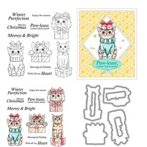 Boîte de Noël pour chat, tampons transparents et découpes pour la fabrication de cartes, joints en silicone, jeux de matrices de découpe en métal pour papier de scrapbooking à faire soi-même