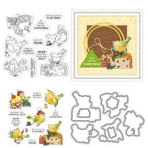 Santa Cake Christmas Bird Clear Stamps and Die Cuts for Card Making Silicone Seals Metal Cutting Dies Sets for DIY Scrapbooking Paper