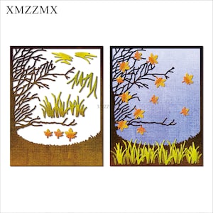 XMZZMX Baum Zweige Hintergrund Brett Metall Stanzformen für Kartenherstellung Prägung Papier Die Schnitte Sets Album Handwerk Vorlagen Schablonen