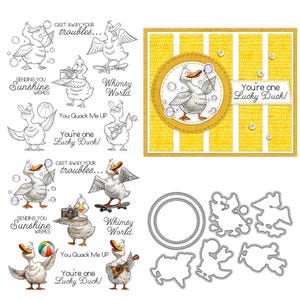 Playing Duck Animal Clear Stamps and Die Cuts for Card Making Silicone Seals Metal Cutting Dies Sets for DIY Scrapbooking Paper Crafting