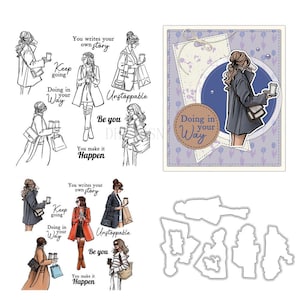 Independent Woman Lady Clear Stamps and Die Cuts for Card Making Silicone Seals Metal Cutting Dies Sets for DIY Scrapbooking Paper