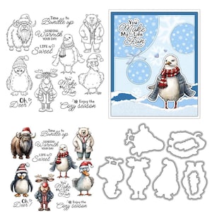 Christmas Animals Santa Hats Clear Stamps and Die Cuts for Card Making Silicone Seals Metal Cutting Dies Sets for DIY Scrapbooking Paper