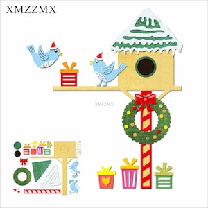 XMZZMX Fustelle in metallo per casetta per uccelli natalizi per la realizzazione di cartoline Carta per goffratura Tagli fustellati Set Album Artigianato Modelli Stencil